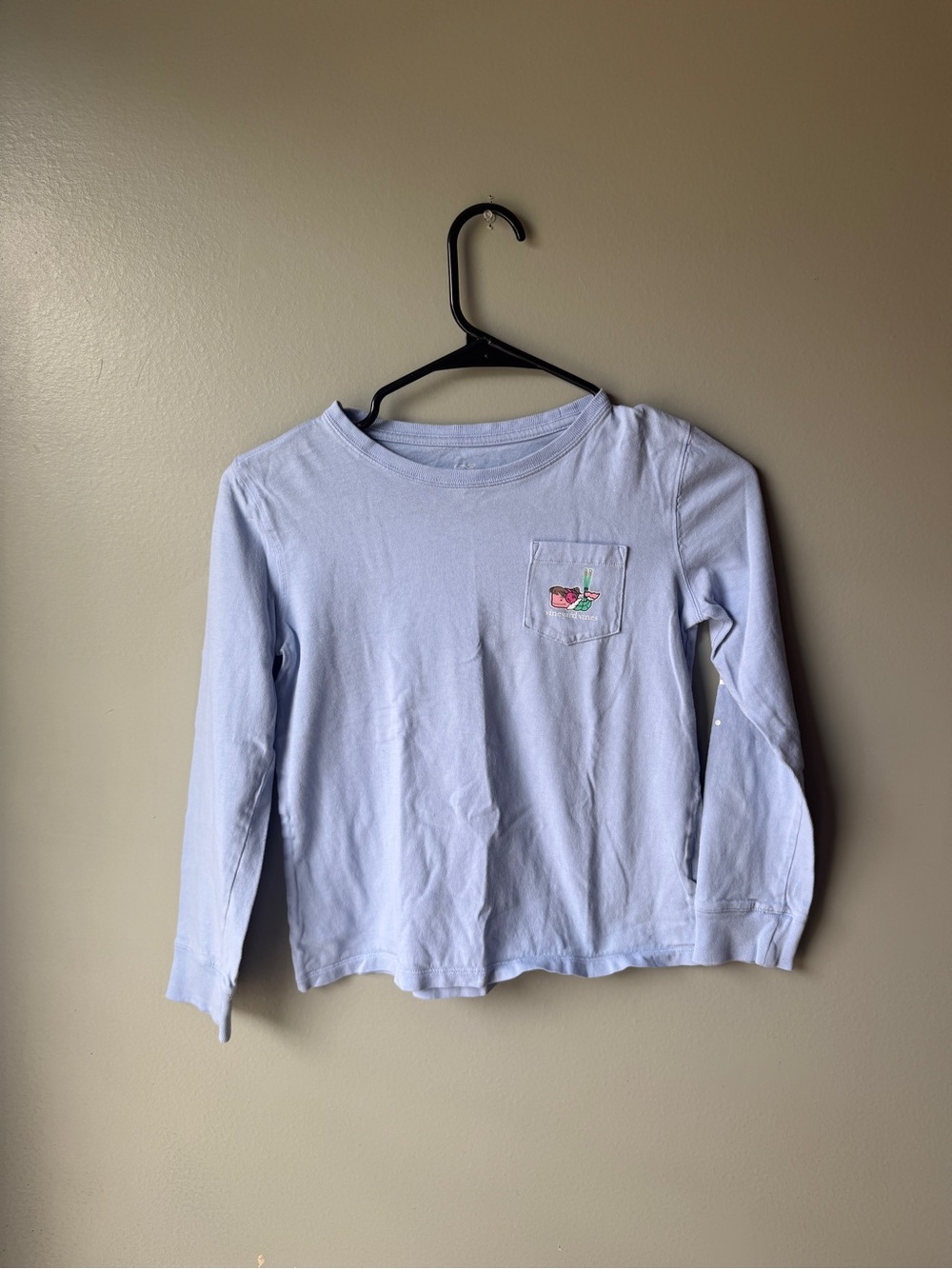 Vineyard Vines Girls Ski Whale Long Sleeve Pocket T-Shirt Size M 10-12 Blue